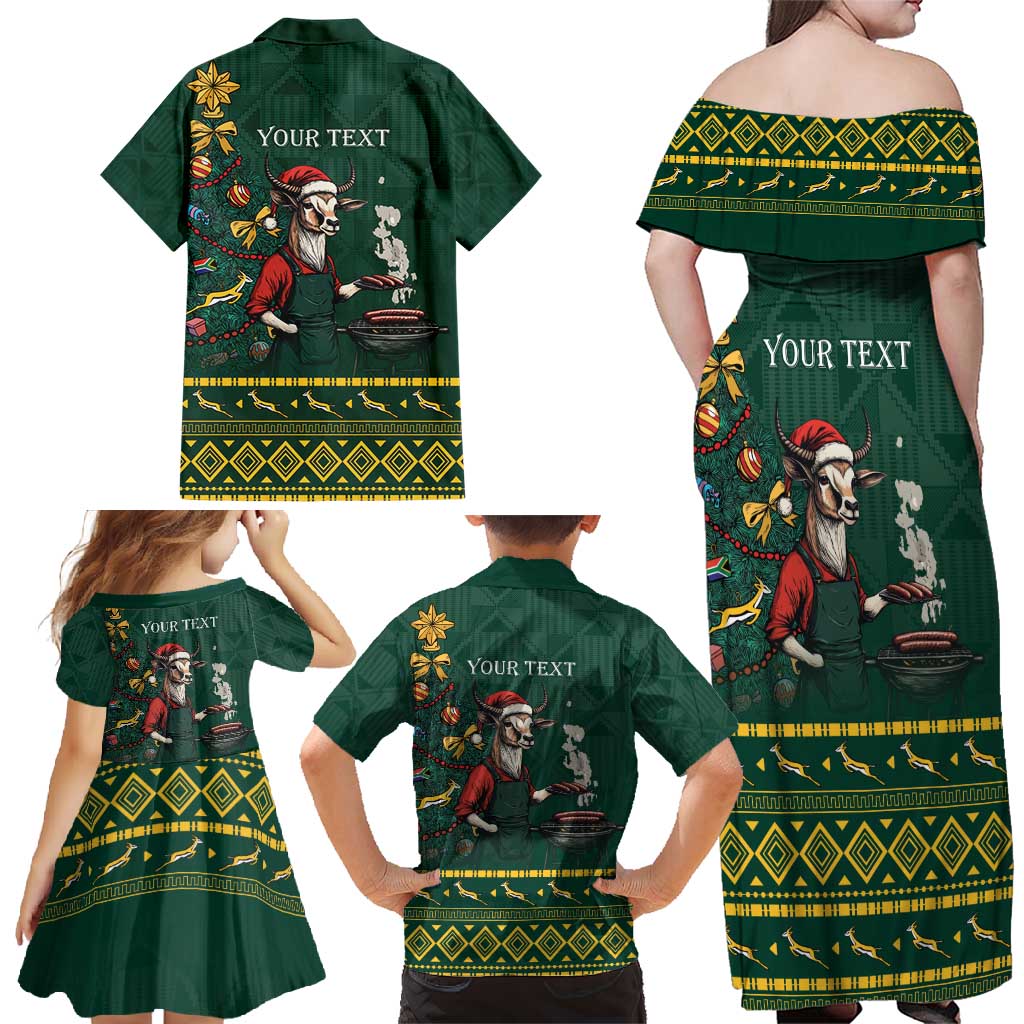 Personalised South Africa Christmas Family Matching Off Shoulder Maxi Dress and Hawaiian Shirt Bokke Merry Braai-mas LT7 - Wonder Print Shop