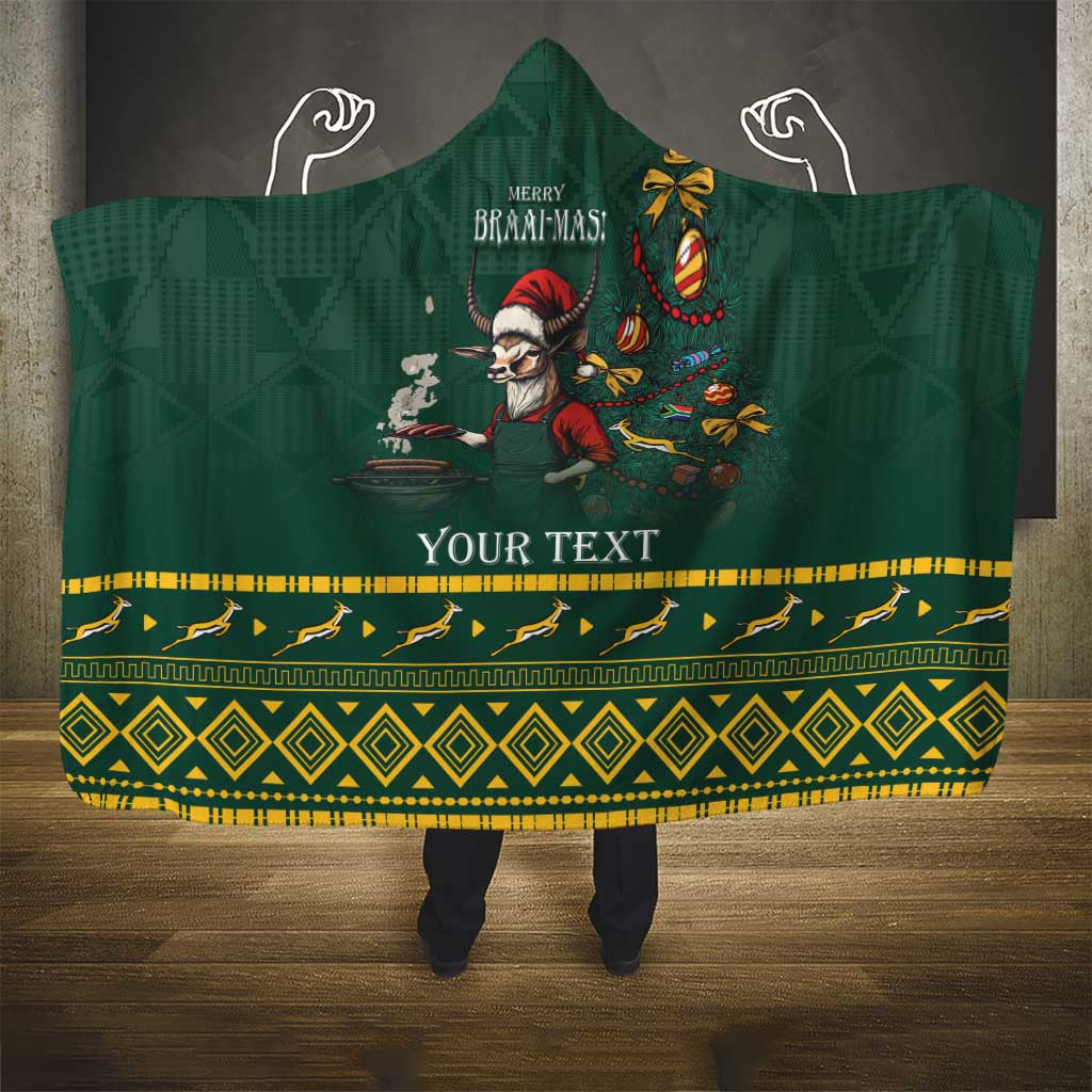 Personalised South Africa Christmas Hooded Blanket Bokke Merry Braai-mas