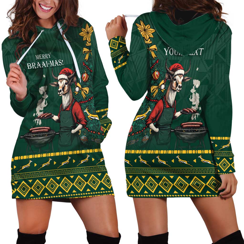 Personalised South Africa Christmas Hoodie Dress Bokke Merry Braai-mas - Wonder Print Shop