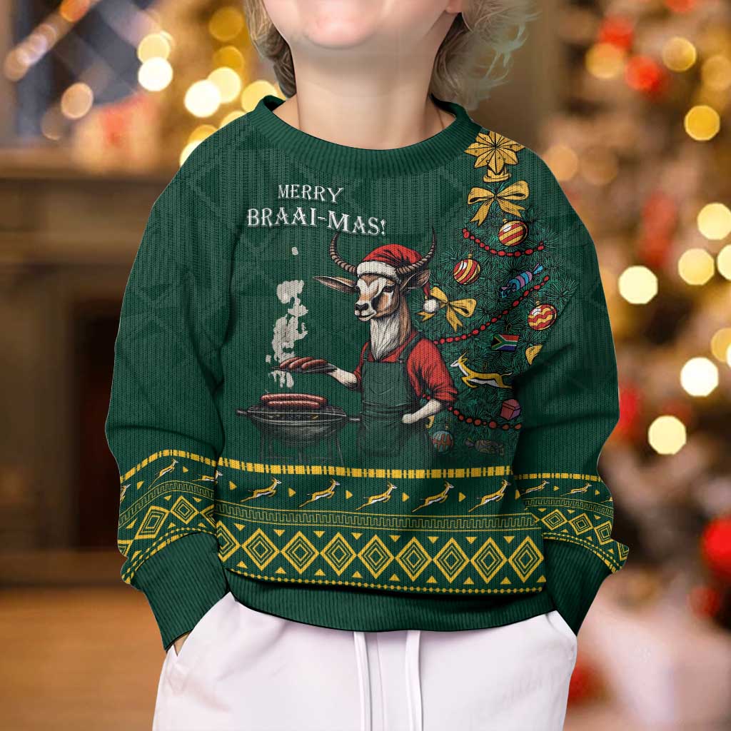 Personalised South Africa Christmas Kid Ugly Christmas Sweater Bokke Merry Braai-mas - Wonder Print Shop