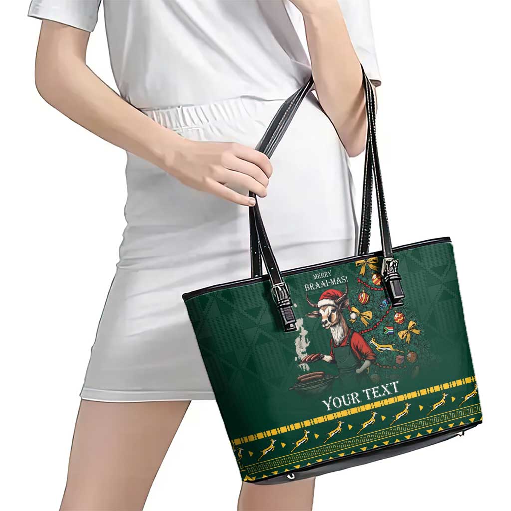 Personalised South Africa Christmas Leather Tote Bag Bokke Merry Braai-mas - Wonder Print Shop