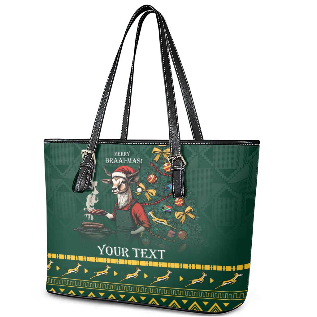 Personalised South Africa Christmas Leather Tote Bag Bokke Merry Braai-mas - Wonder Print Shop