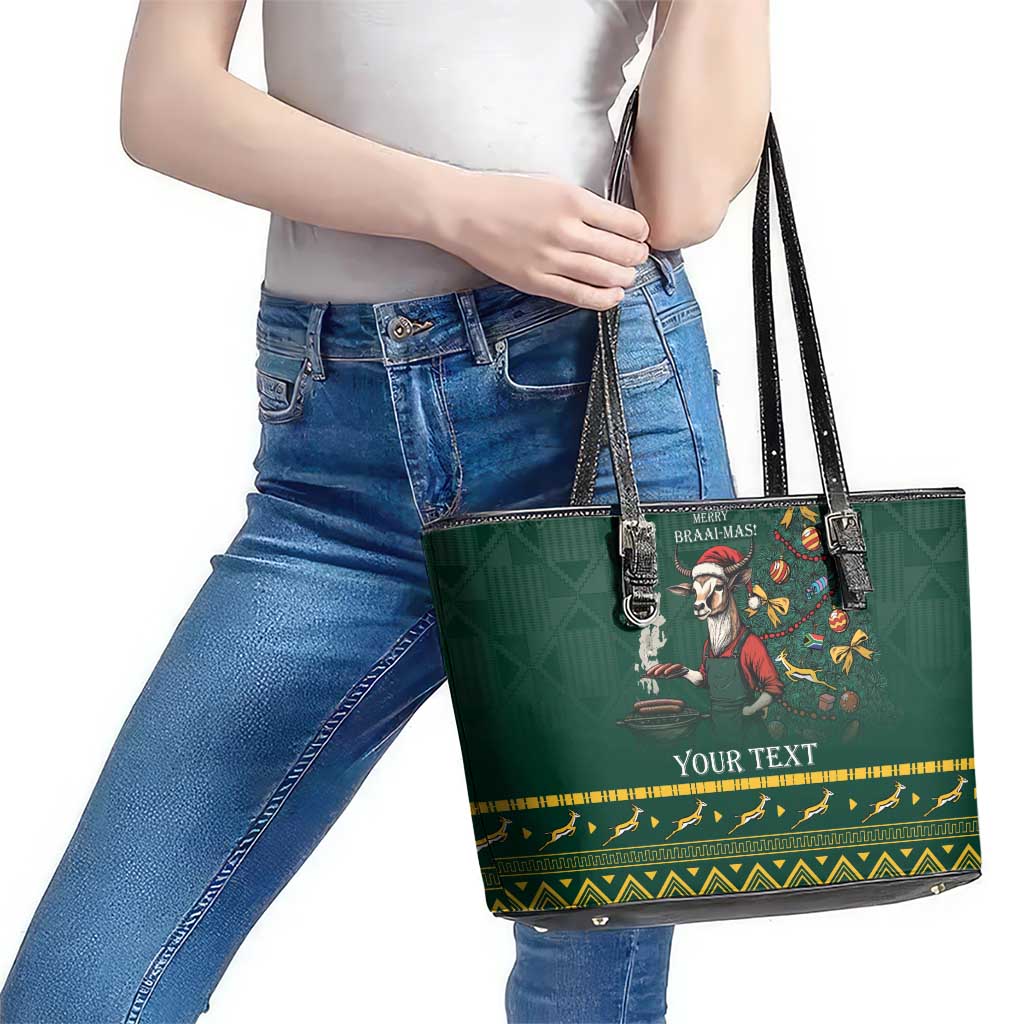 Personalised South Africa Christmas Leather Tote Bag Bokke Merry Braai-mas - Wonder Print Shop