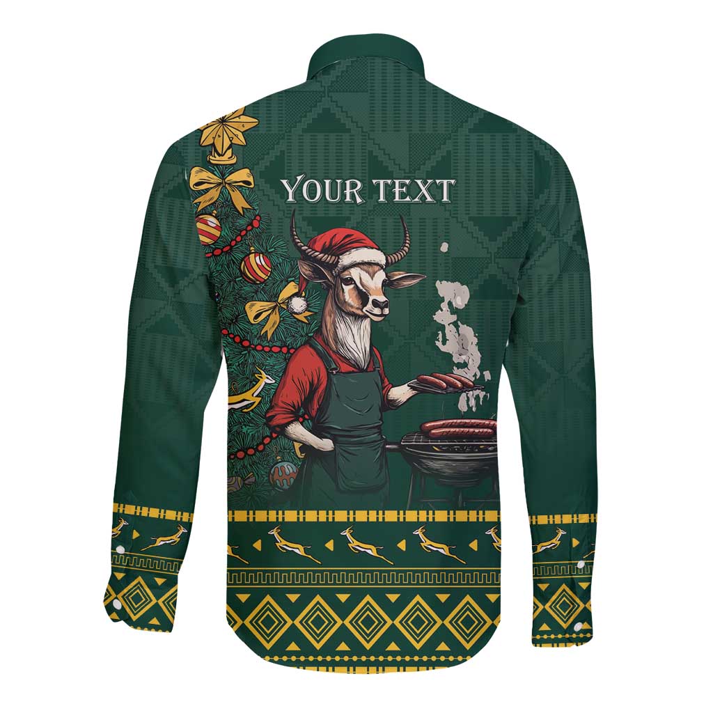 Personalised South Africa Christmas Long Sleeve Button Shirt Bokke Merry Braai-mas - Wonder Print Shop