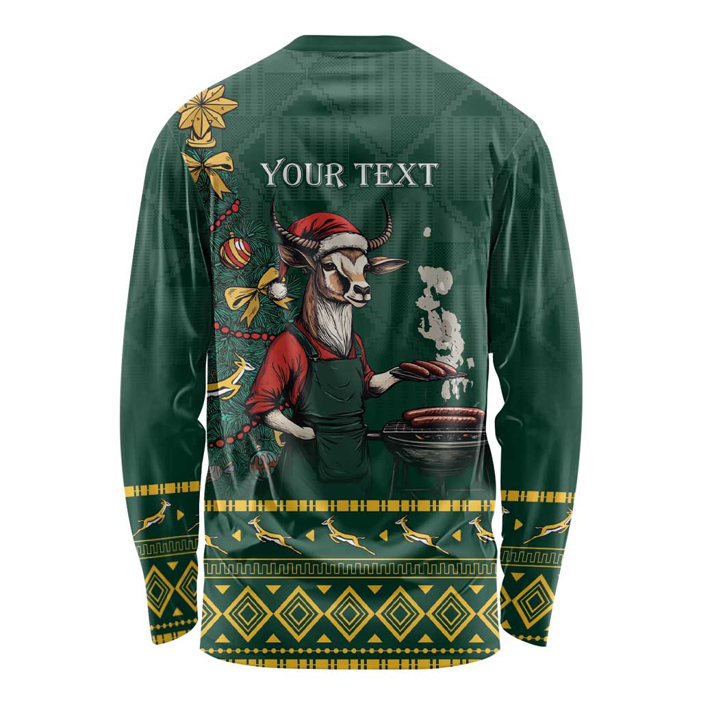 Personalised South Africa Christmas Long Sleeve Shirt Bokke Merry Braai-mas - Wonder Print Shop