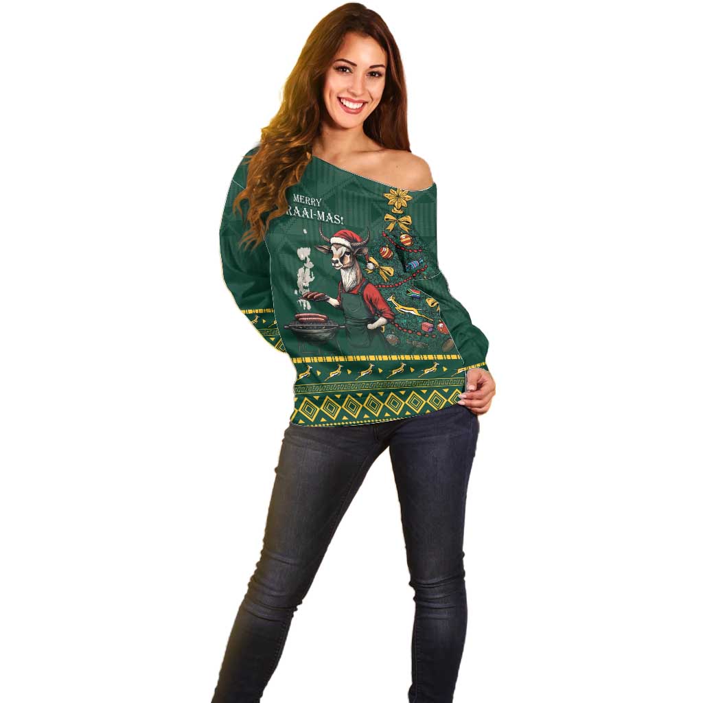 Personalised South Africa Christmas Off Shoulder Sweater Bokke Merry Braai-mas - Wonder Print Shop