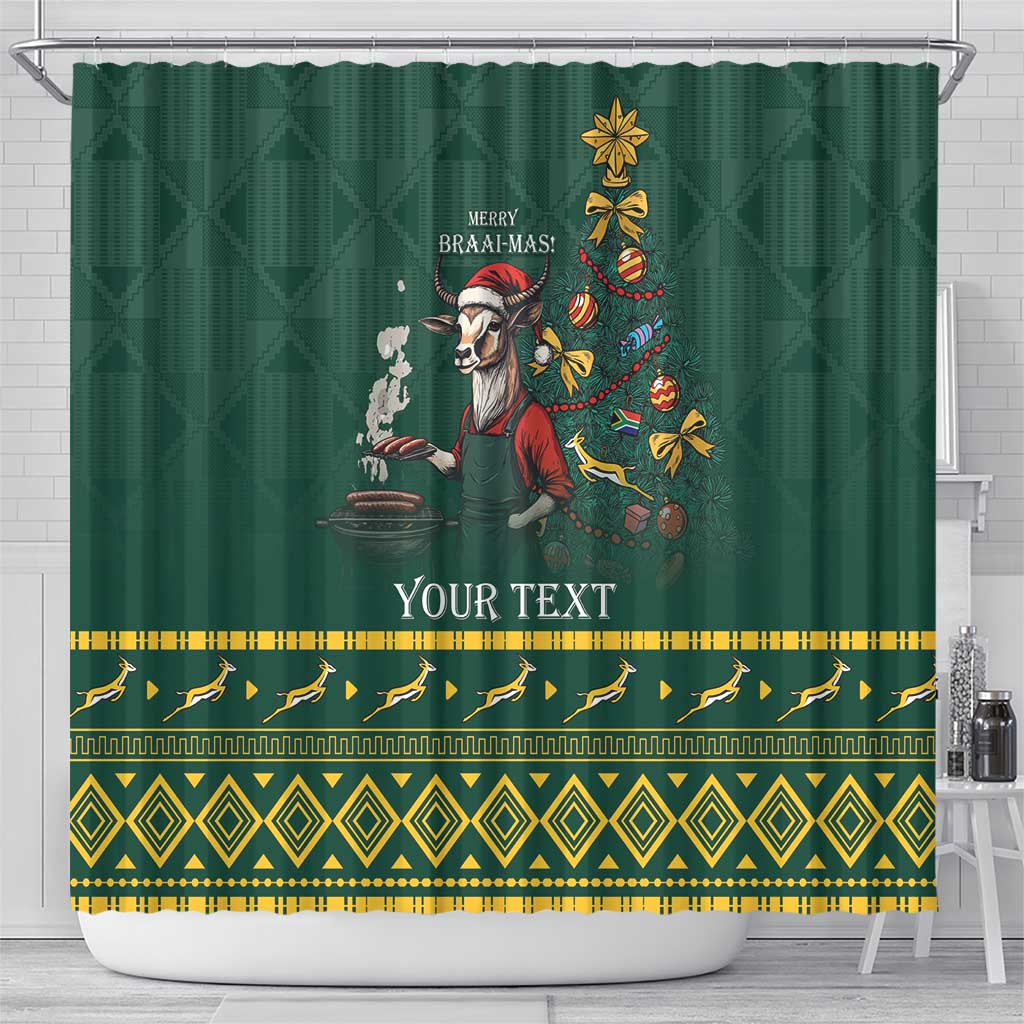 Personalised South Africa Christmas Shower Curtain Bokke Merry Braai-mas