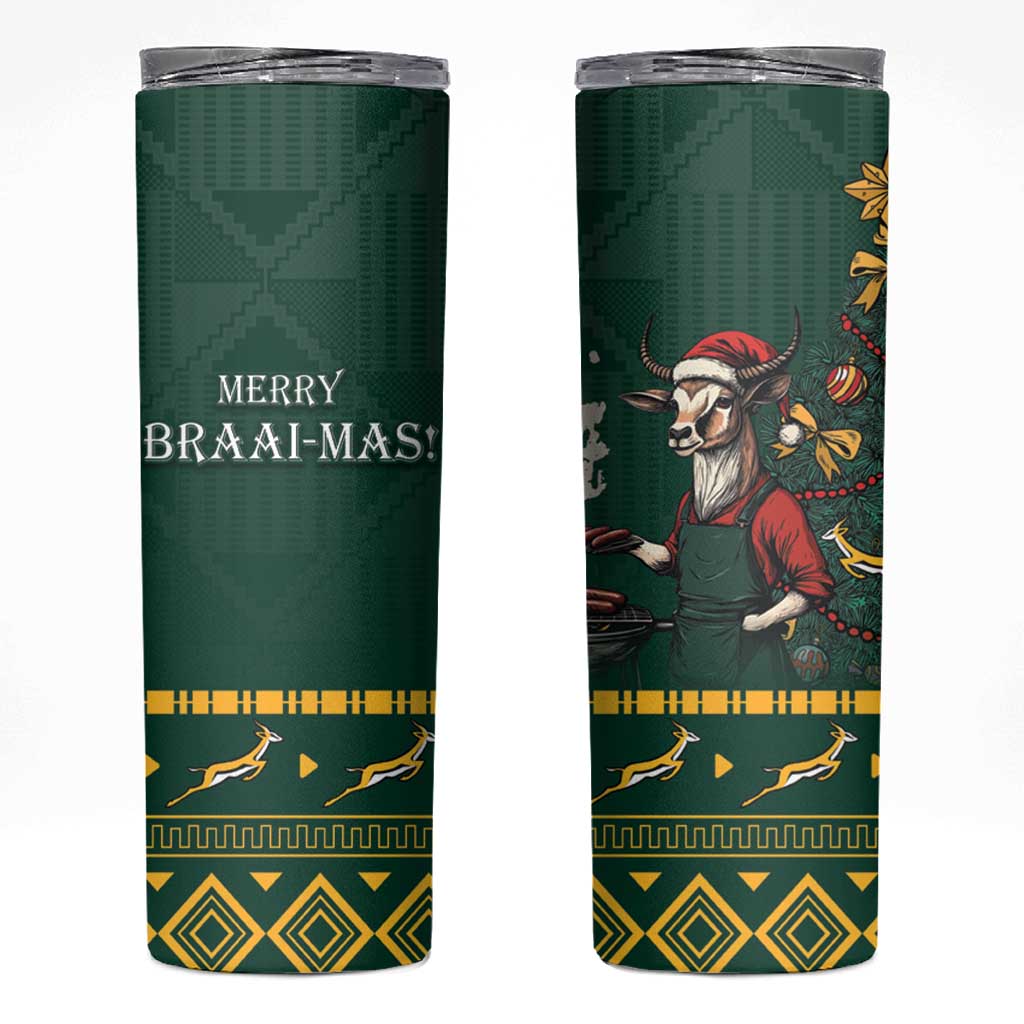 Personalised South Africa Christmas Skinny Tumbler Bokke Merry Braai-mas - Wonder Print Shop