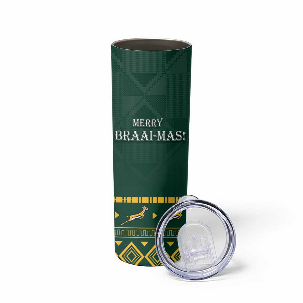 Personalised South Africa Christmas Skinny Tumbler Bokke Merry Braai-mas - Wonder Print Shop