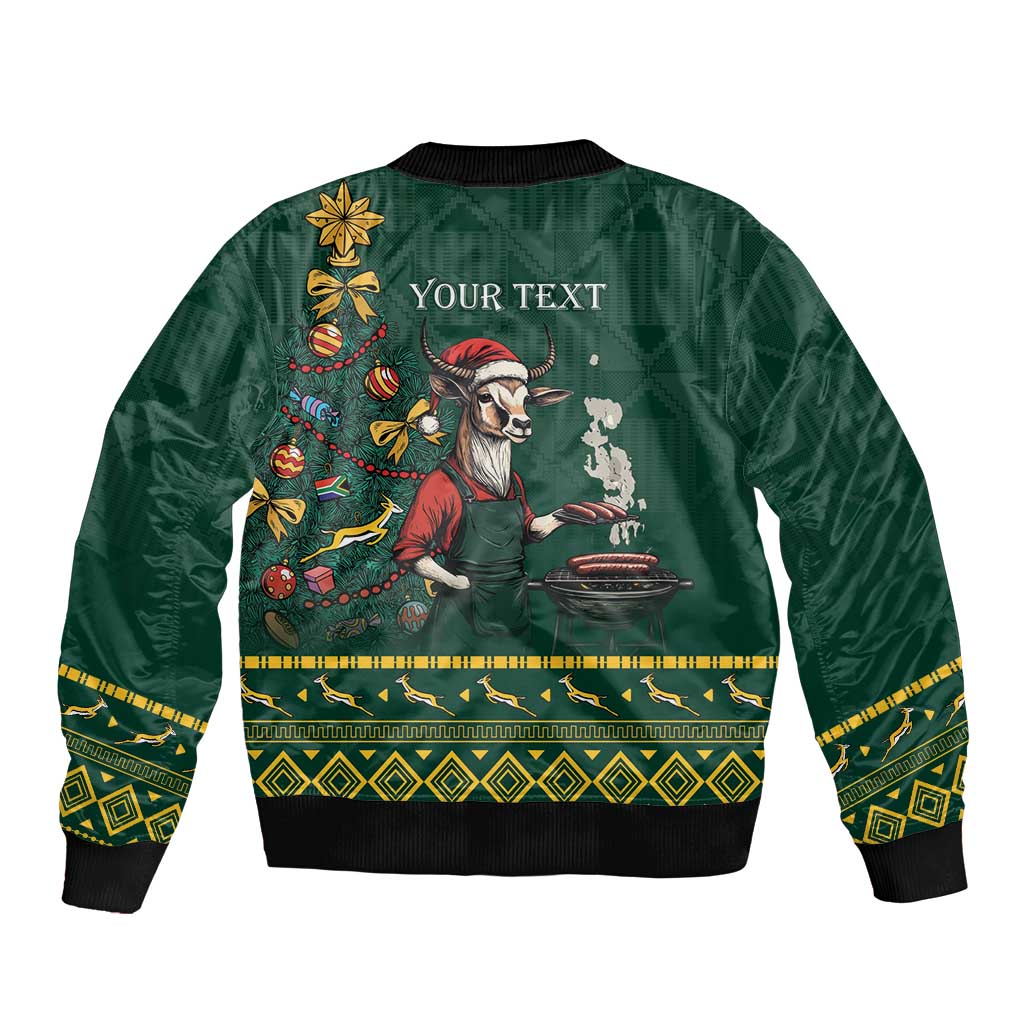 Personalised South Africa Christmas Sleeve Zip Bomber Jacket Bokke Merry Braai-mas - Wonder Print Shop