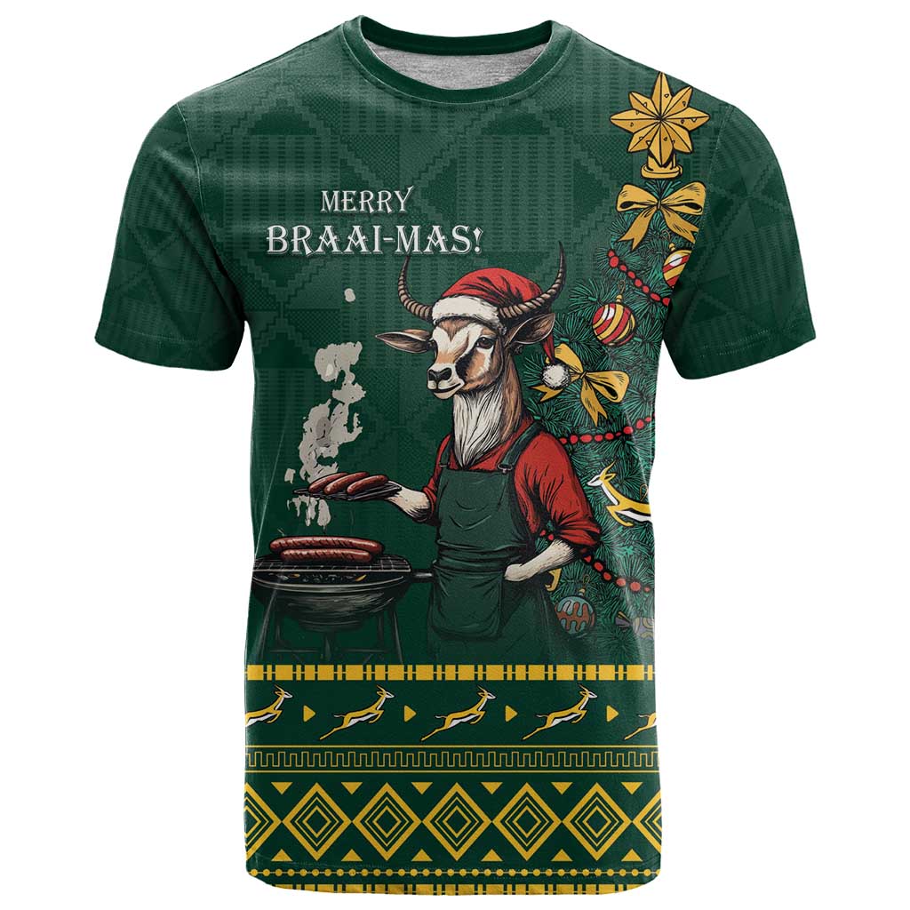Personalised South Africa Christmas T Shirt Bokke Merry Braai-mas - Wonder Print Shop