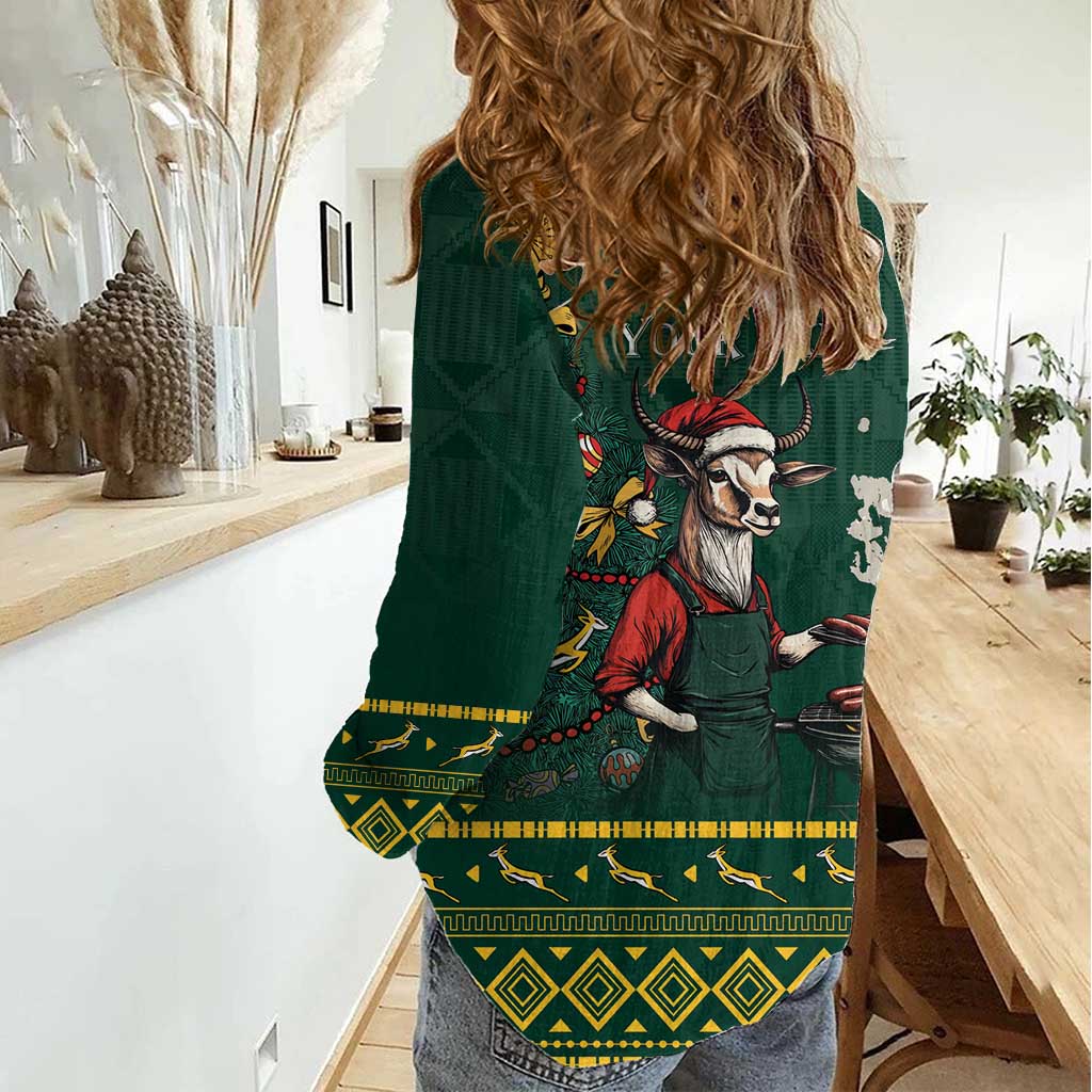 Personalised South Africa Christmas Women Casual Shirt Bokke Merry Braai-mas - Wonder Print Shop