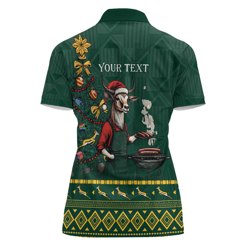 Personalised South Africa Christmas Women Polo Shirt Bokke Merry Braai-mas - Wonder Print Shop
