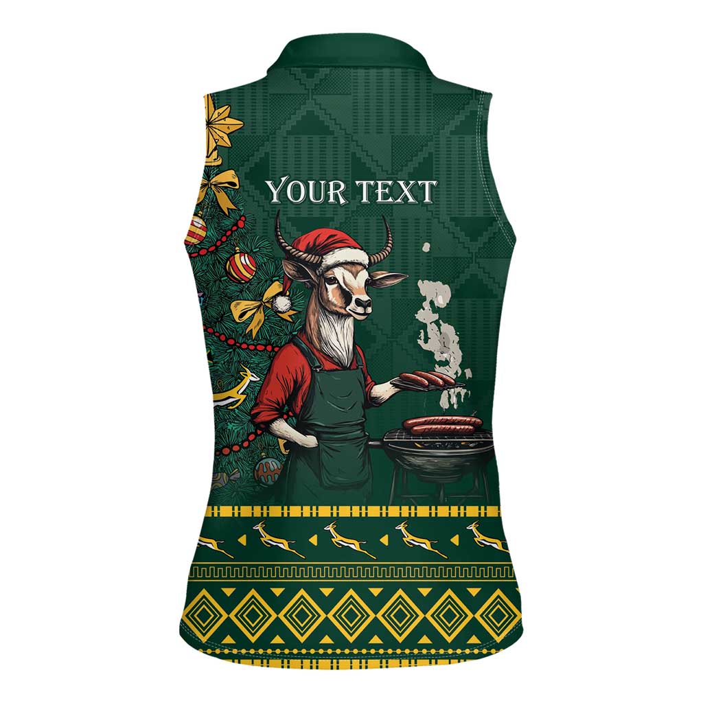 Personalised South Africa Christmas Women Sleeveless Polo Shirt Bokke Merry Braai-mas - Wonder Print Shop
