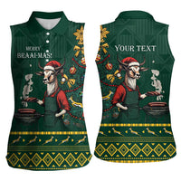 Personalised South Africa Christmas Women Sleeveless Polo Shirt Bokke Merry Braai-mas - Wonder Print Shop