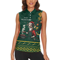 Personalised South Africa Christmas Women Sleeveless Polo Shirt Bokke Merry Braai-mas - Wonder Print Shop
