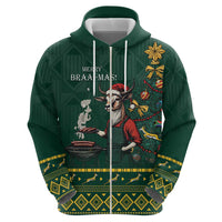 Personalised South Africa Christmas Zip Hoodie Bokke Merry Braai-mas - Wonder Print Shop