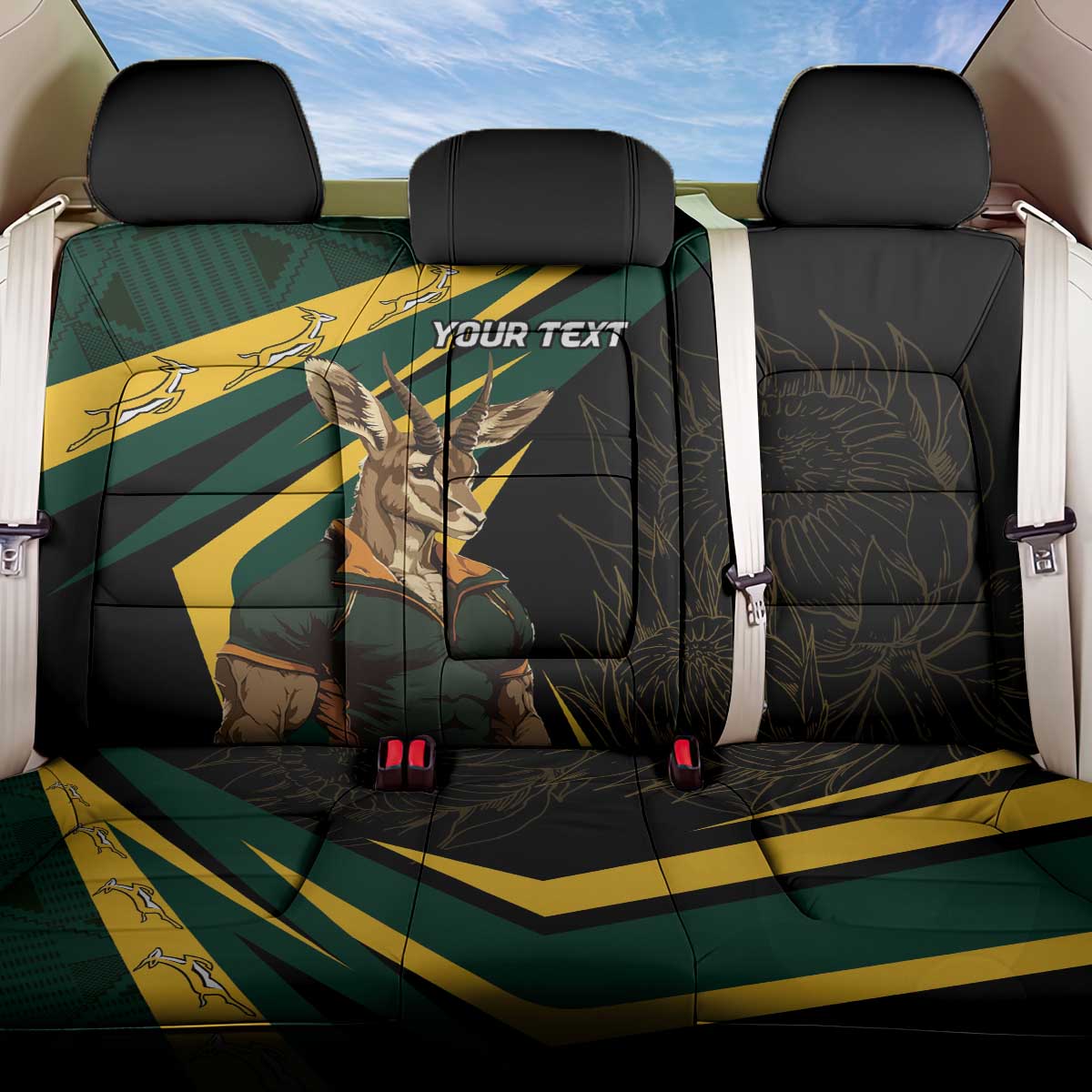South Africa Personalised Back Car Seat Cover Springbok Mascot Dynamic LT7 - Wonder Print Shop