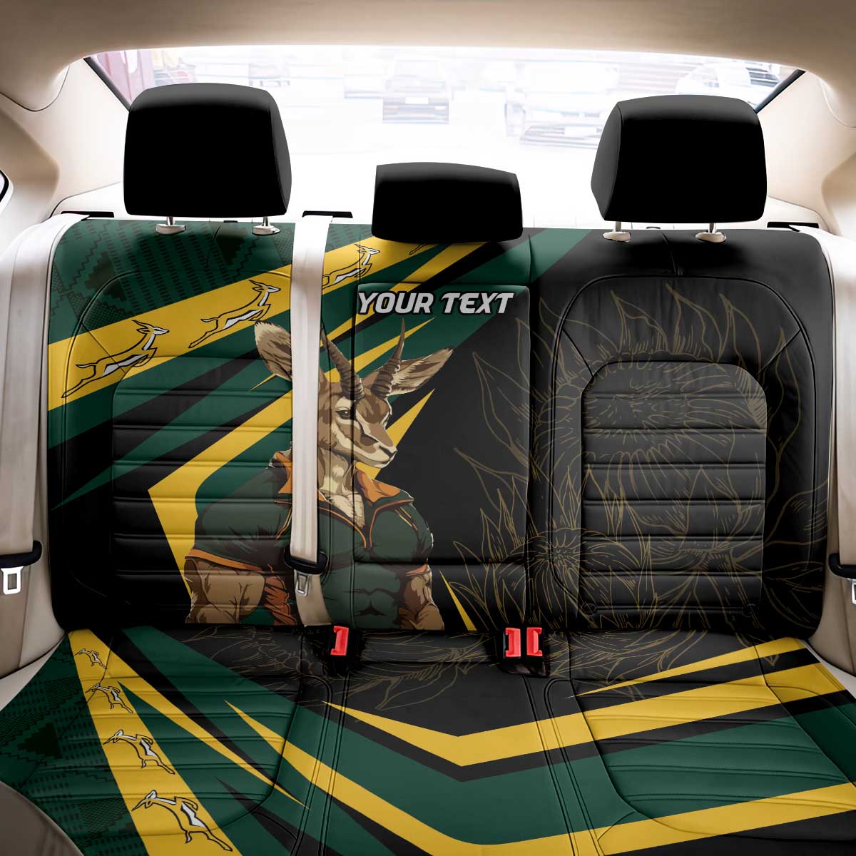 South Africa Personalised Back Car Seat Cover Springbok Mascot Dynamic LT7 - Wonder Print Shop