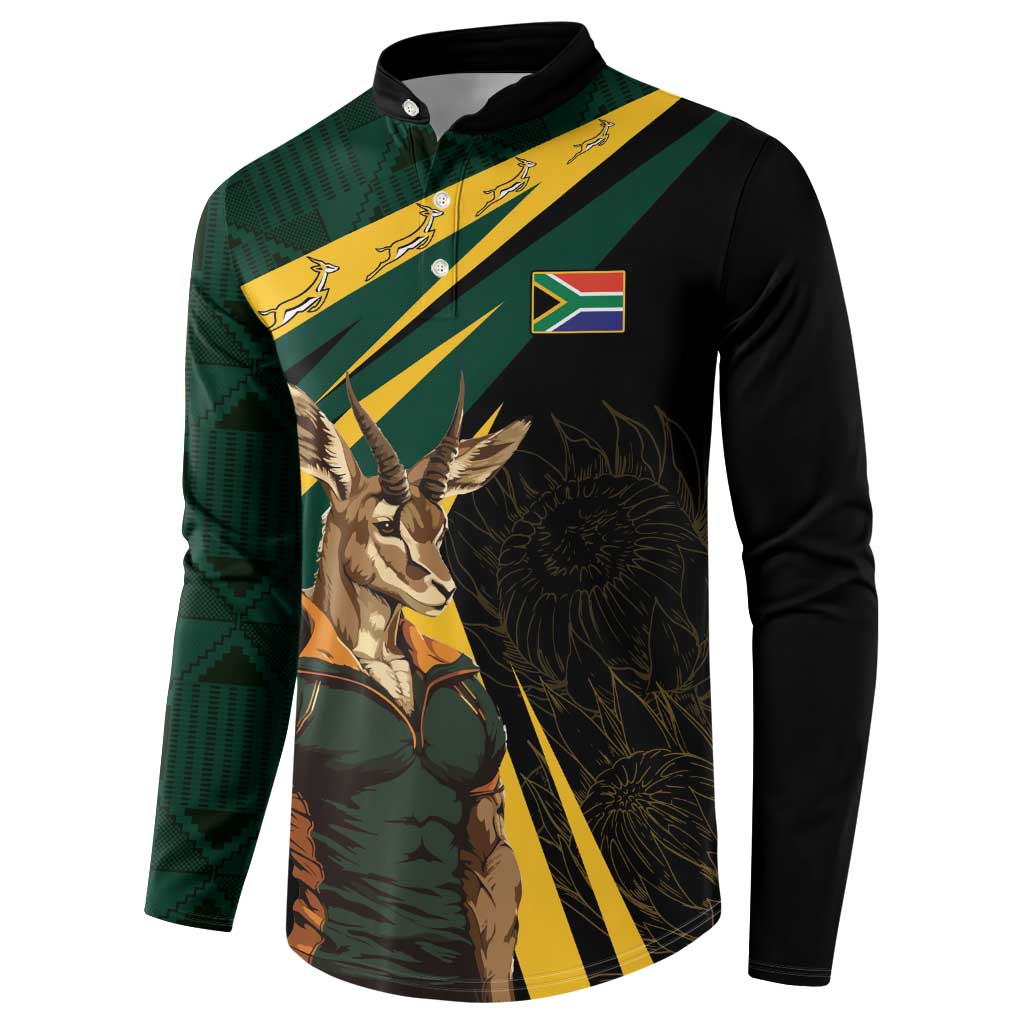 South Africa Personalised Button Sweatshirt Springbok Mascot Dynamic LT7 - Wonder Print Shop