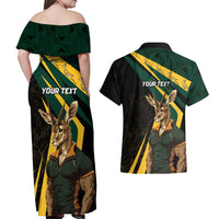 South Africa Personalised Couples Matching Off Shoulder Maxi Dress and Hawaiian Shirt Springbok Mascot Dynamic LT7 - Wonder Print Shop