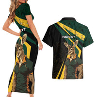 South Africa Personalised Couples Matching Short Sleeve Bodycon Dress and Hawaiian Shirt Springbok Mascot Dynamic LT7 - Wonder Print Shop