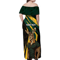 South Africa Personalised Family Matching Off Shoulder Maxi Dress and Hawaiian Shirt Springbok Mascot Dynamic LT7 - Wonder Print Shop