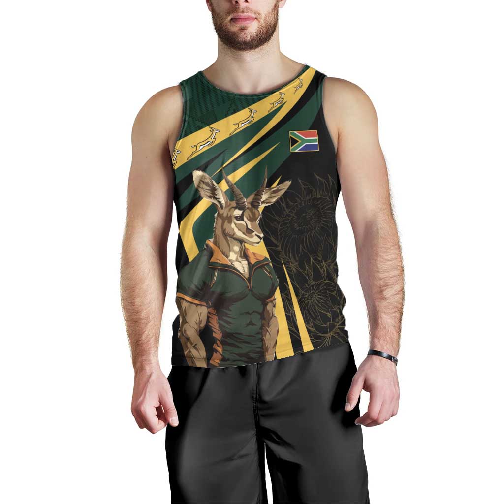 South Africa Personalised Men Tank Top Springbok Mascot Dynamic - Wonder Print Shop