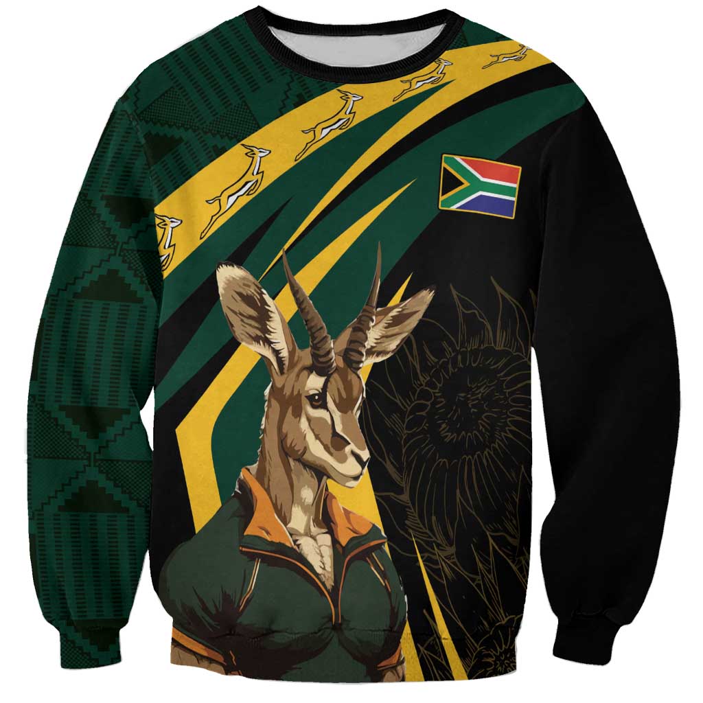 South Africa Personalised Sweatshirt Springbok Mascot Dynamic - Wonder Print Shop