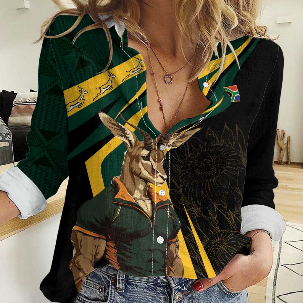 South Africa Personalised Women Casual Shirt Springbok Mascot Dynamic - Wonder Print Shop