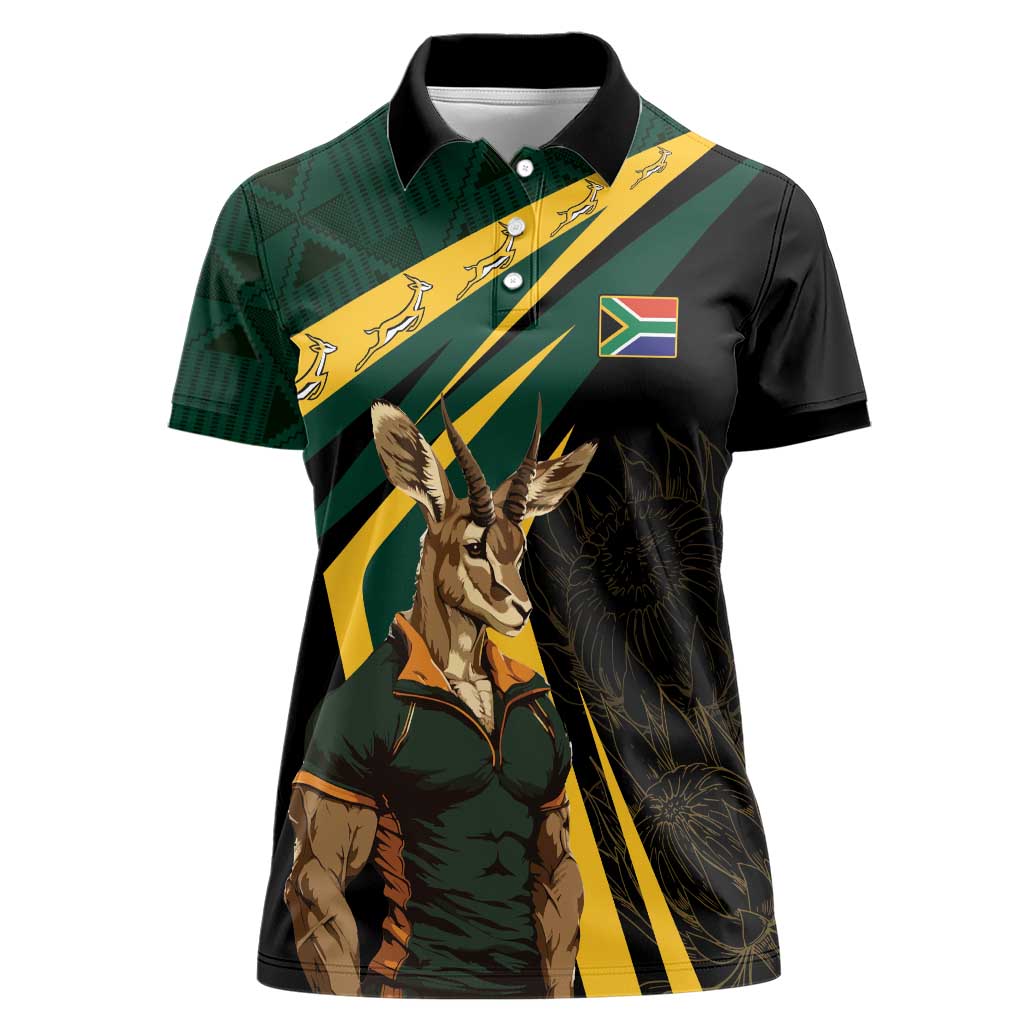 South Africa Personalised Women Polo Shirt Springbok Mascot Dynamic - Wonder Print Shop