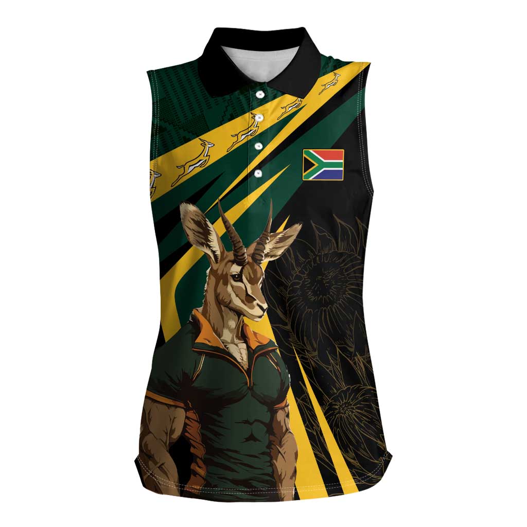 South Africa Personalised Women Sleeveless Polo Shirt Springbok Mascot Dynamic - Wonder Print Shop