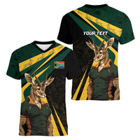 South Africa Personalised Women V-Neck T-Shirt Springbok Mascot Dynamic - Wonder Print Shop