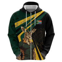 South Africa Personalised Zip Hoodie Springbok Mascot Dynamic - Wonder Print Shop