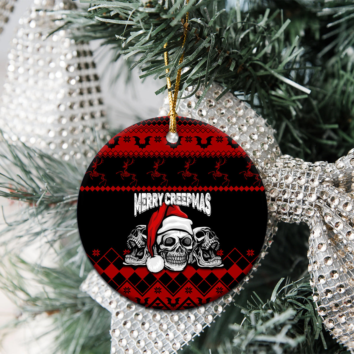 Personalised Wonder Print Christmas Ceramic Ornament Gothic Skull Creepmas LT7 - Wonder Print Shop