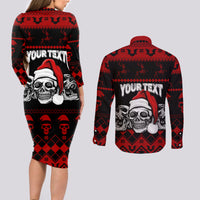 Custom Christmas Couples Matching Long Sleeve Bodycon Dress and Long Sleeve Button Shirt Gothic Skull Creepmas LT7 - Wonder Print Shop