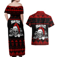 Custom Christmas Couples Matching Off Shoulder Maxi Dress and Hawaiian Shirt Gothic Skull Creepmas LT7 - Wonder Print Shop