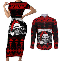 Custom Christmas Couples Matching Short Sleeve Bodycon Dress and Long Sleeve Button Shirt Gothic Skull Creepmas LT7 - Wonder Print Shop