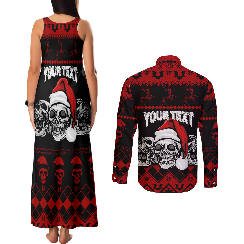 Custom Christmas Couples Matching Tank Maxi Dress and Long Sleeve Button Shirt Gothic Skull Creepmas LT7 - Wonder Print Shop