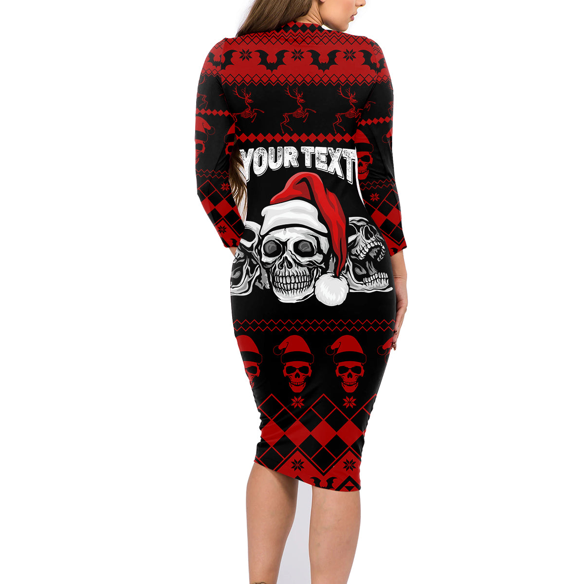 Custom Christmas Family Matching Long Sleeve Bodycon Dress and Hawaiian Shirt Gothic Skull Creepmas LT7 - Wonder Print Shop