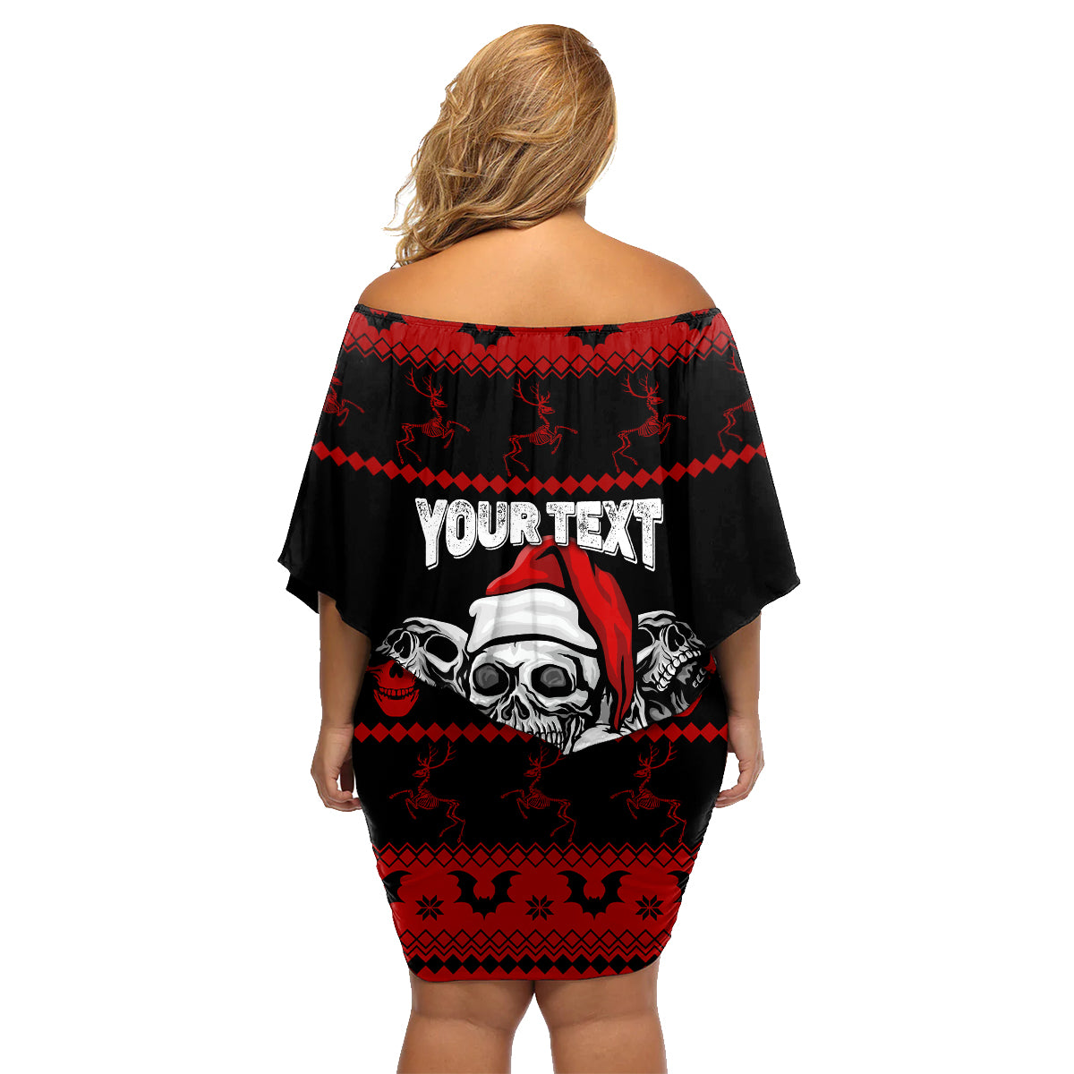 Custom Christmas Family Matching Off Shoulder Short Dress and Hawaiian Shirt Gothic Skull Creepmas LT7 - Wonder Print Shop