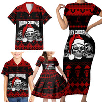 Custom Christmas Family Matching Short Sleeve Bodycon Dress and Hawaiian Shirt Gothic Skull Creepmas - Wonder Print Shop