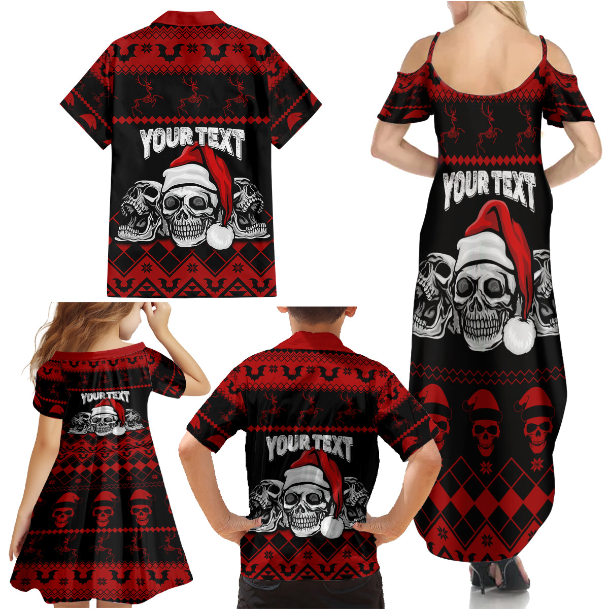 Custom Christmas Family Matching Summer Maxi Dress and Hawaiian Shirt Gothic Skull Creepmas - Wonder Print Shop