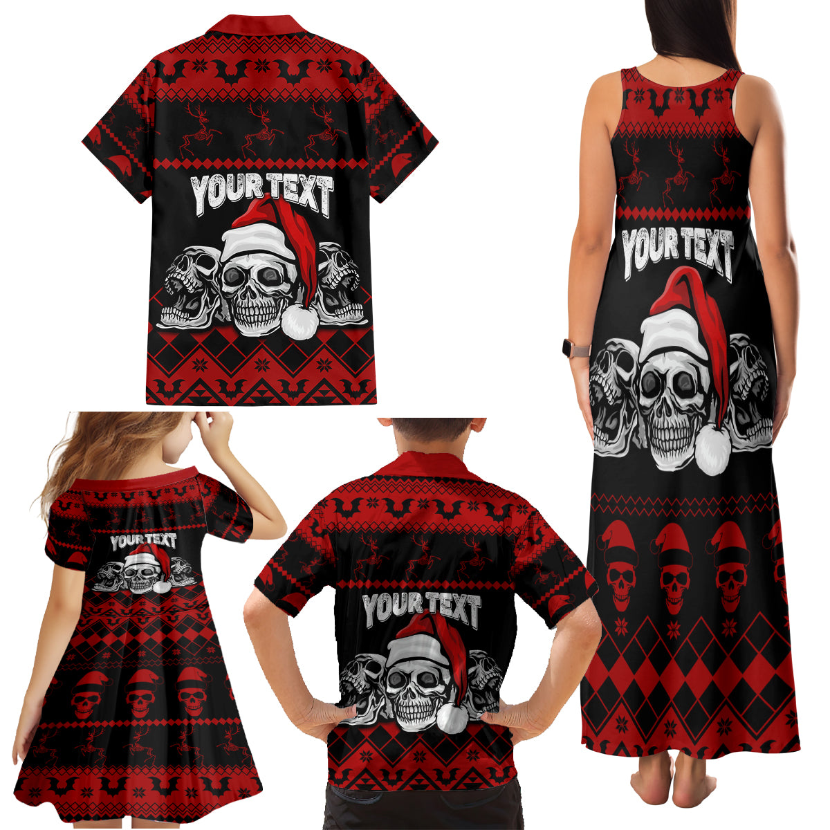 Custom Christmas Family Matching Tank Maxi Dress and Hawaiian Shirt Gothic Skull Creepmas - Wonder Print Shop