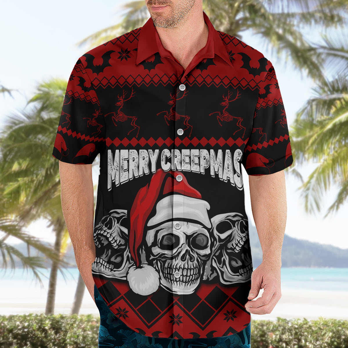 Custom Christmas Hawaiian Shirt Gothic Skull Creepmas - Wonder Print Shop