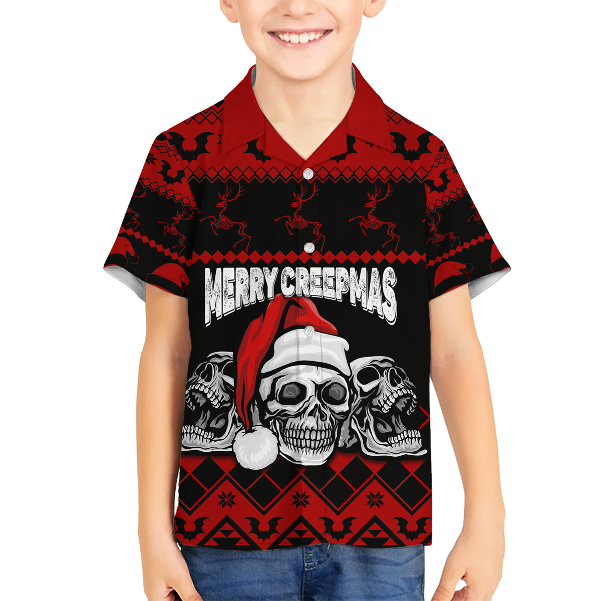Custom Christmas Kid Hawaiian Shirt Gothic Skull Creepmas - Wonder Print Shop