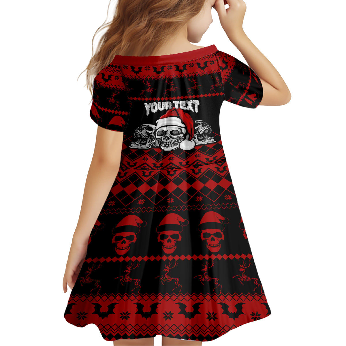 Custom Christmas Kid Short Sleeve Dress Gothic Skull Creepmas - Wonder Print Shop