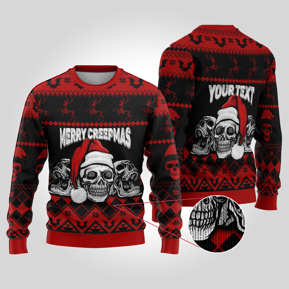 Personalised Wonder Print Christmas Ugly Christmas Sweater Gothic Skull Creepmas - Wonder Print Shop