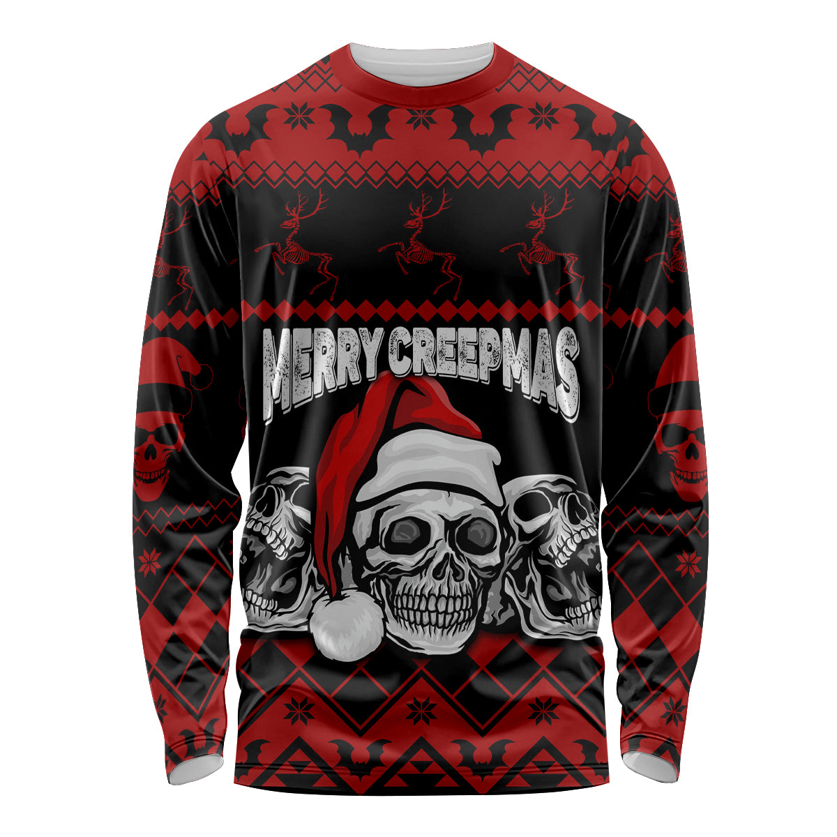 Custom Christmas Long Sleeve Shirt Gothic Skull Creepmas - Wonder Print Shop