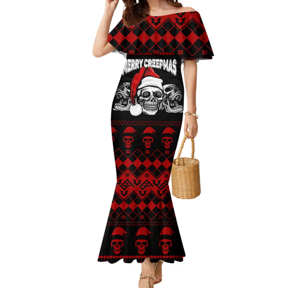 Custom Christmas Mermaid Dress Gothic Skull Creepmas - Wonder Print Shop